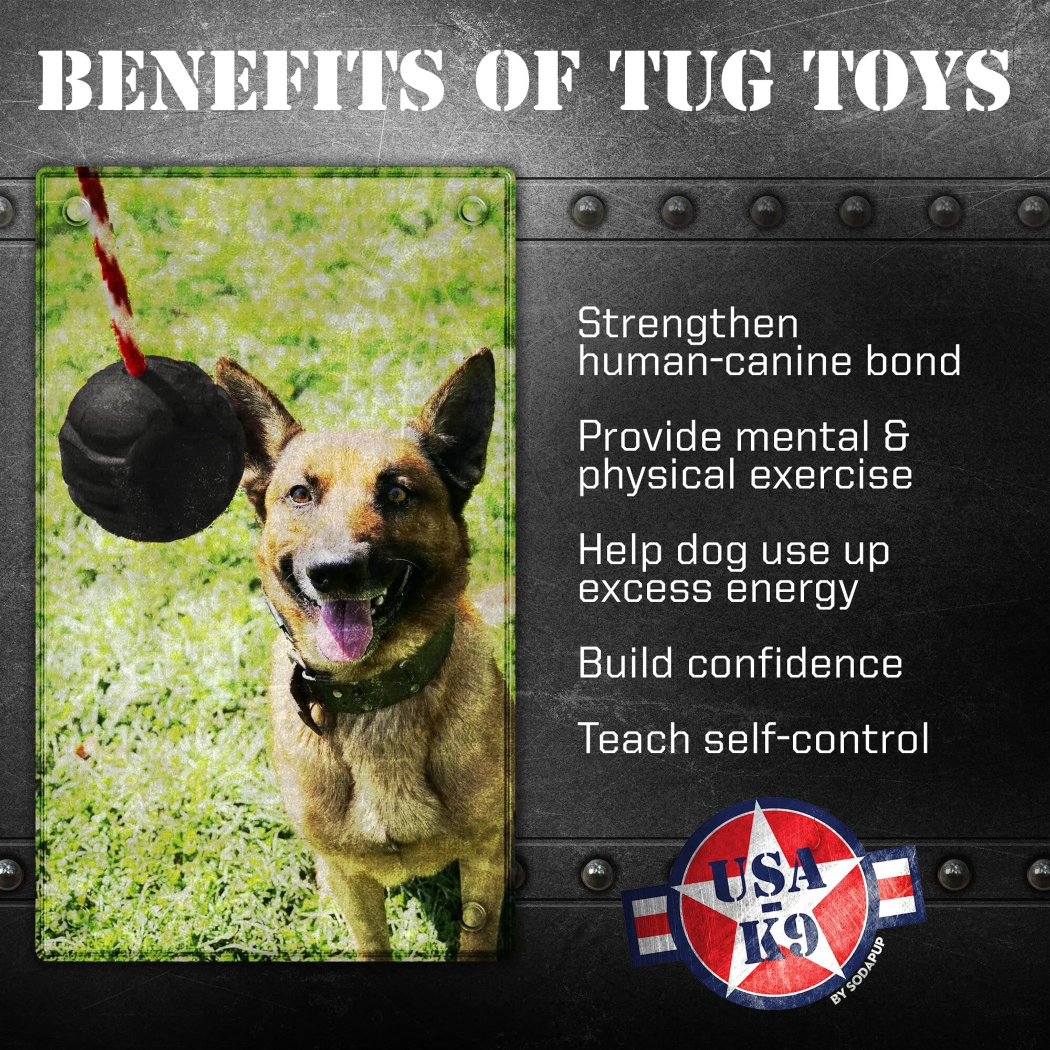 USA-K9 Magnum Black Stars and Stripes Ultra-Durable  Rubber Chew Toy