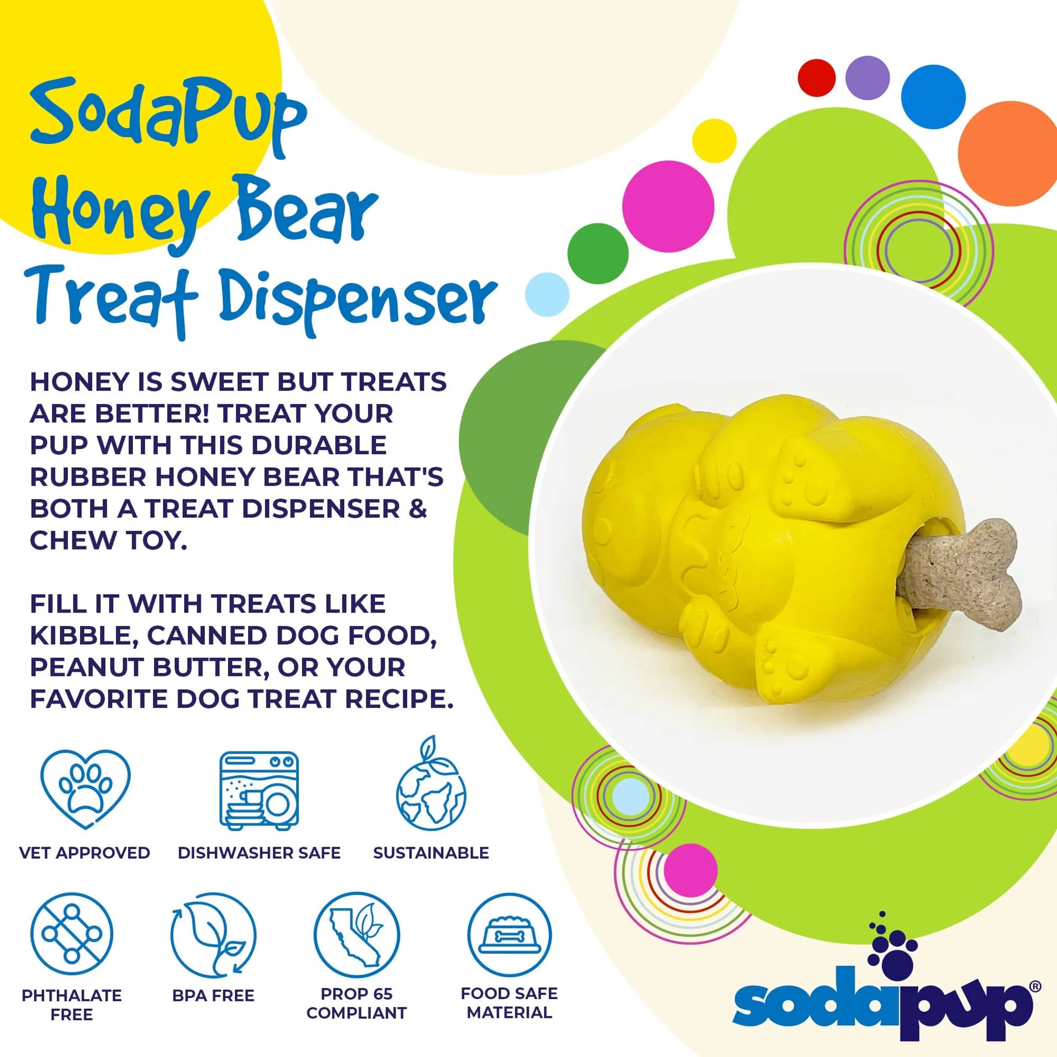 Honey Bear eDispenser - Durable Rubber Treat Dispenser for Dogs